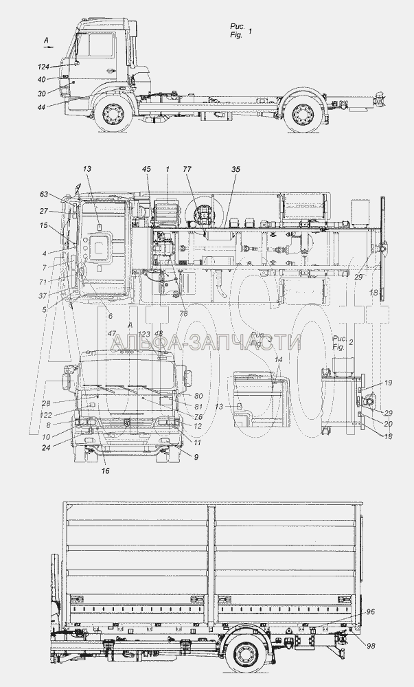 4308-3700001-24 Электрооборудование. Расположение на автомобиле (4308-3805001-31 Установка щитка приборов) 